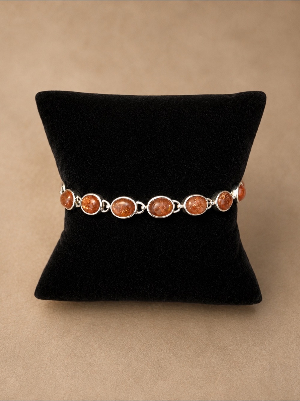 Artisan Sunstone Sterling Silver Oval Bezel Tennis Bracelet NEW 6”-7" #676